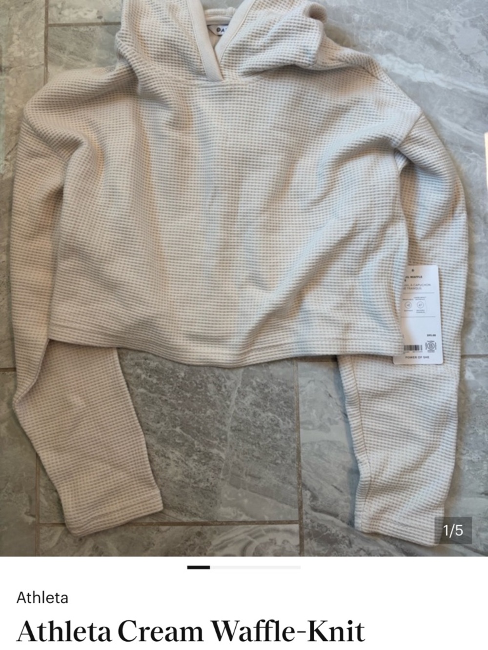 Athleta Cream Waffle-Knit Hooded Pullover